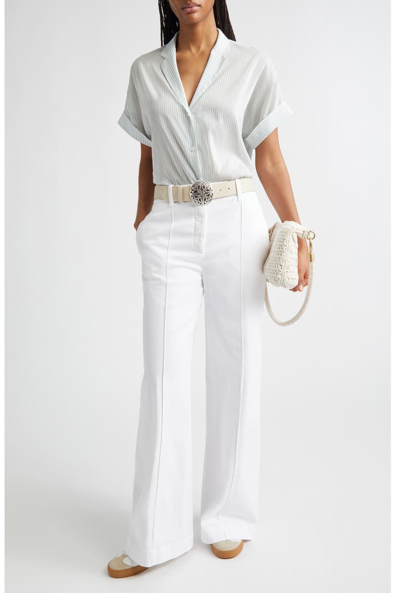 Stripe Cotton & Silk Camp Shirt, Alternate, color, JADE