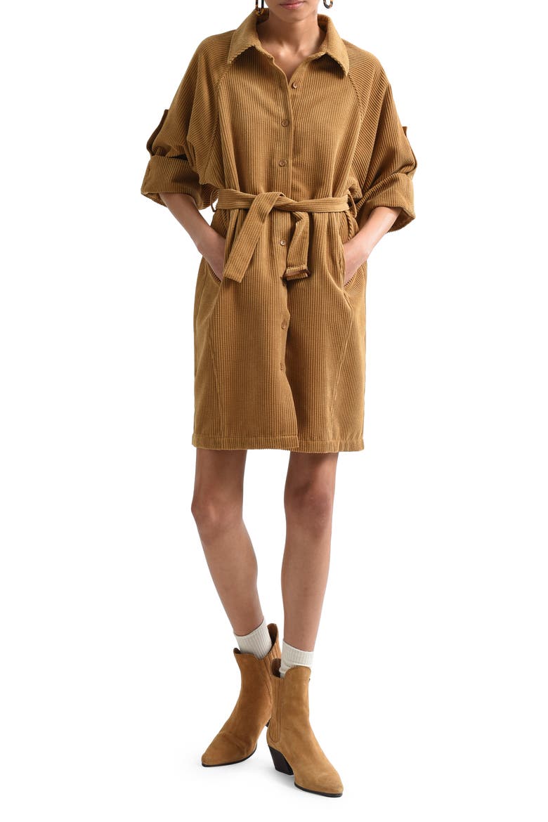 Belted Corduroy Shirtdress, Main, color, BEIGE