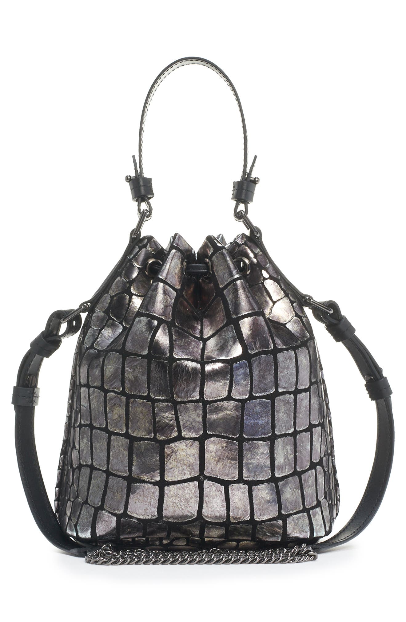 TOM FORD Metallic Croc Embossed Leather Bucket Bag, Alternate, color, 