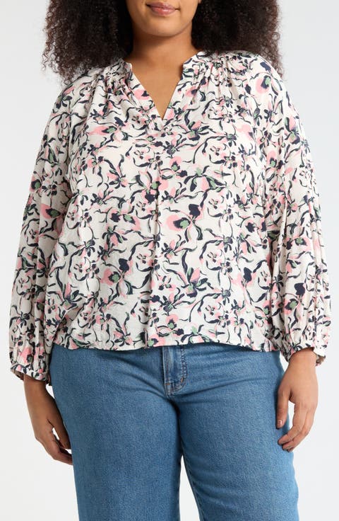 Floral Long Sleeve Popover Top (Plus)
