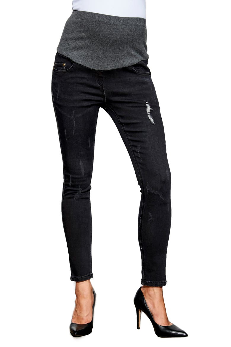 Over the Bump Maternity Ankle Jeans, Main, color, DARK GREY