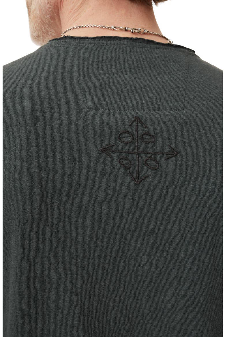Embroidered Raw Edge Notch Neck Organic Cotton T-Shirt, Alternate, color, DRIED SAGE