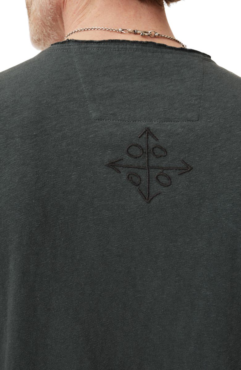 John Varvatos Embroidered Raw Edge Notch Neck Organic Cotton T-Shirt, Alternate, color, Dried Sage