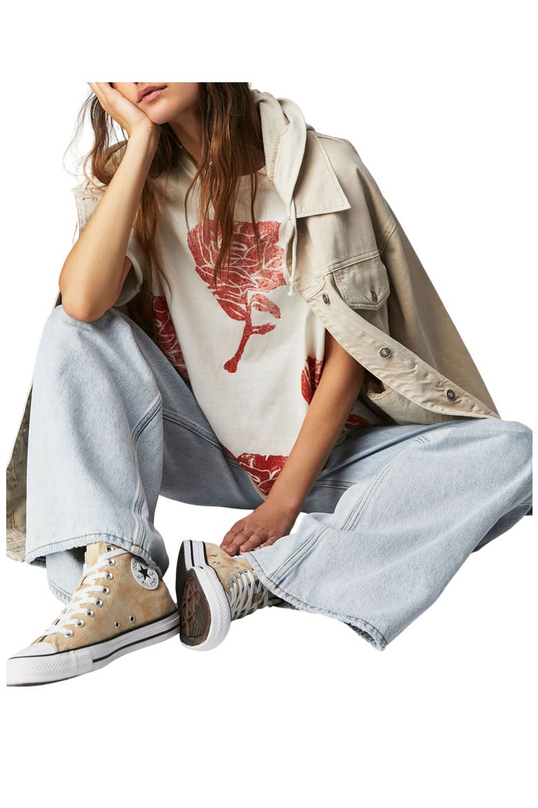 Painted Floral Oversize Graphic T-Shirt, Alternate, color, IVORY COMBO