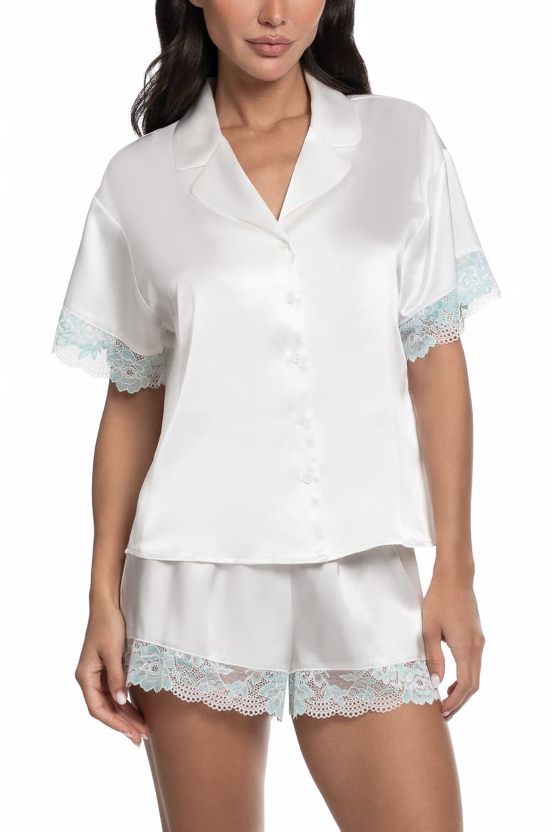 Lillie Lace Trim Satin Shorts Pajamas, Main, color, IVORY