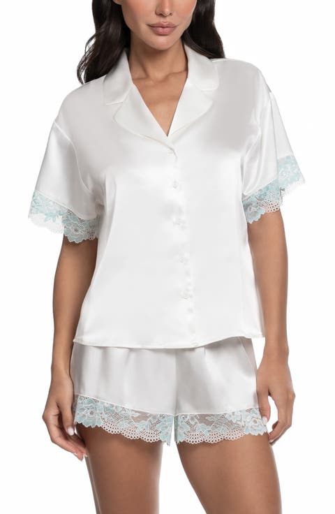 Lillie Lace Trim Satin Shorts Pajamas