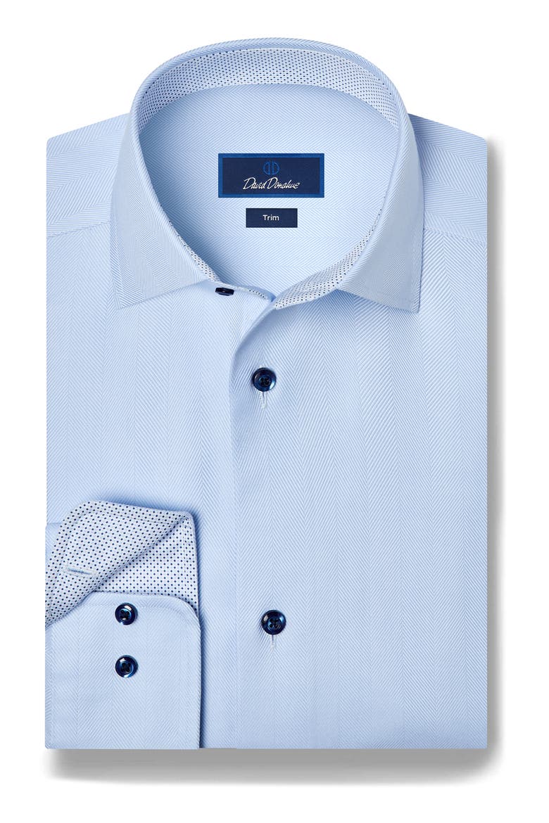 Trim Fit Herringbone Contrast Cotton Dress Shirt, Main, color, SKY