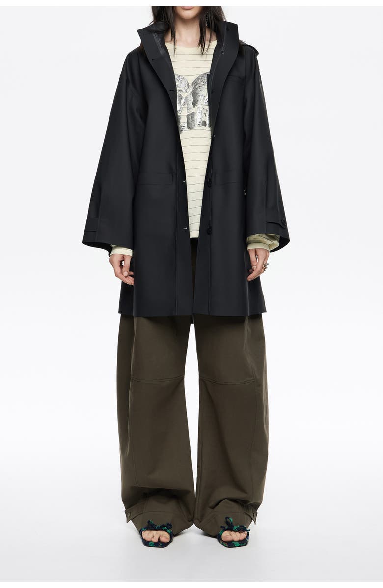 Bimba y Lola Rubberized A-Line Trench, Main, color, Dark Navy