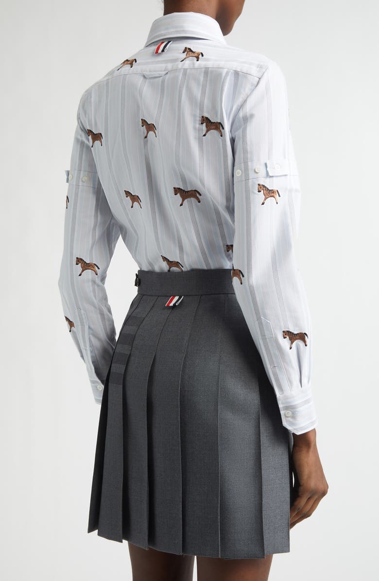 Thom Browne Lunar New Year Horse Embroidered Oxford Button-Up Shirt, Alternate, color, Medium Blue