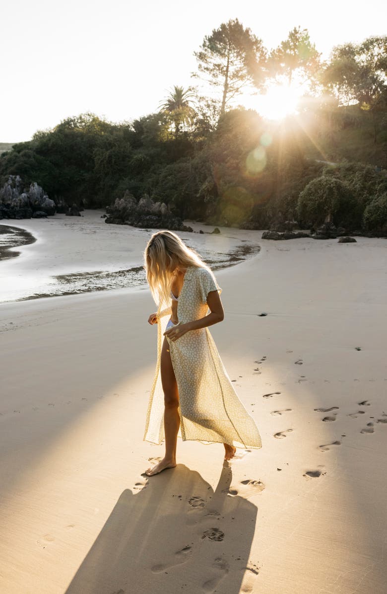 Billabong Garden Party Floral Print Flutter Sleeve Maxi Shirtdress, Alternate, color, 