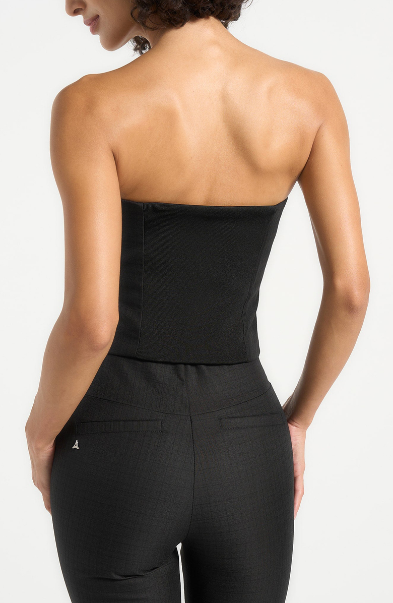 Manière De Voir Lise Cropped Tailored Blazer & Button Detail Bandeau, Alternate, color, Black