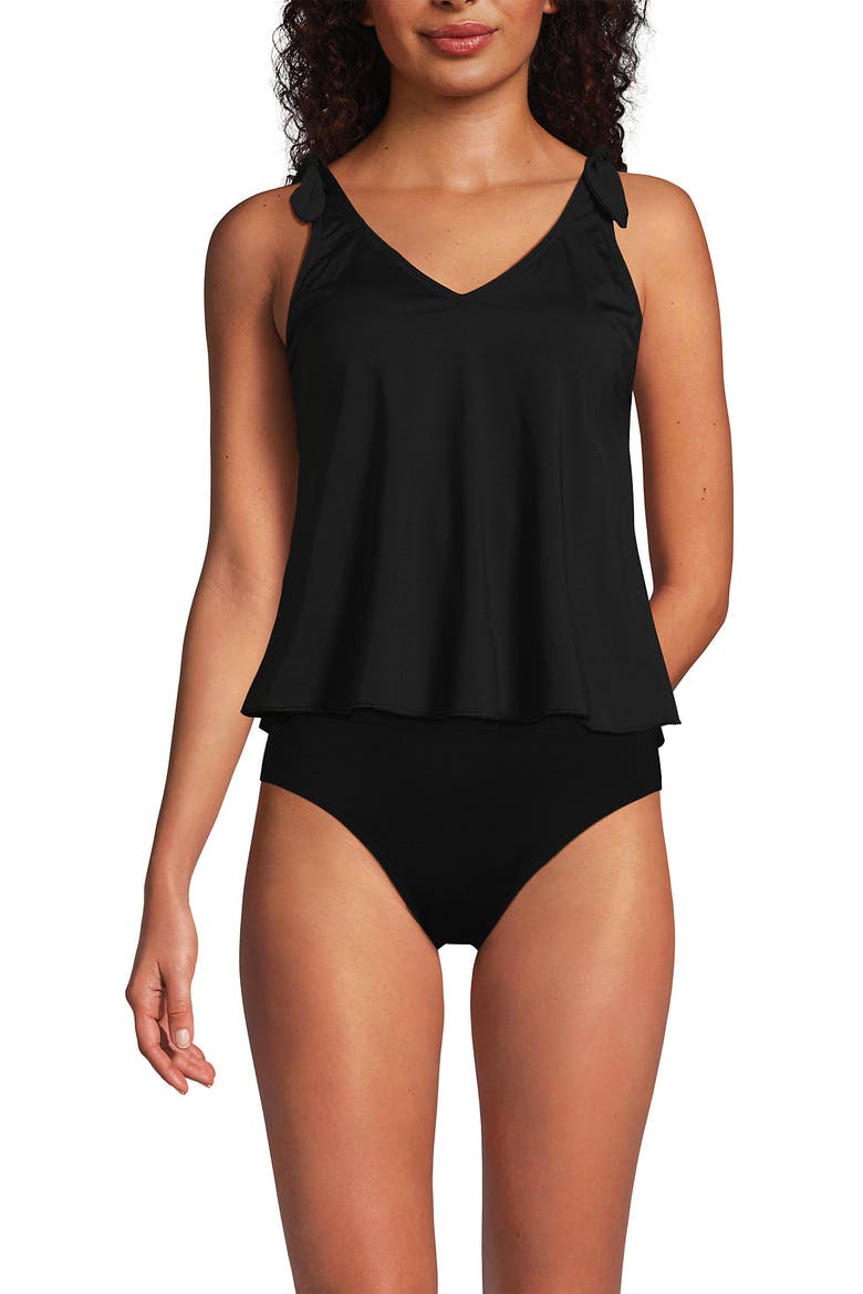 DDD-Cup Tie Shoulder Flutter Tankini Top, Alternate, color, Black