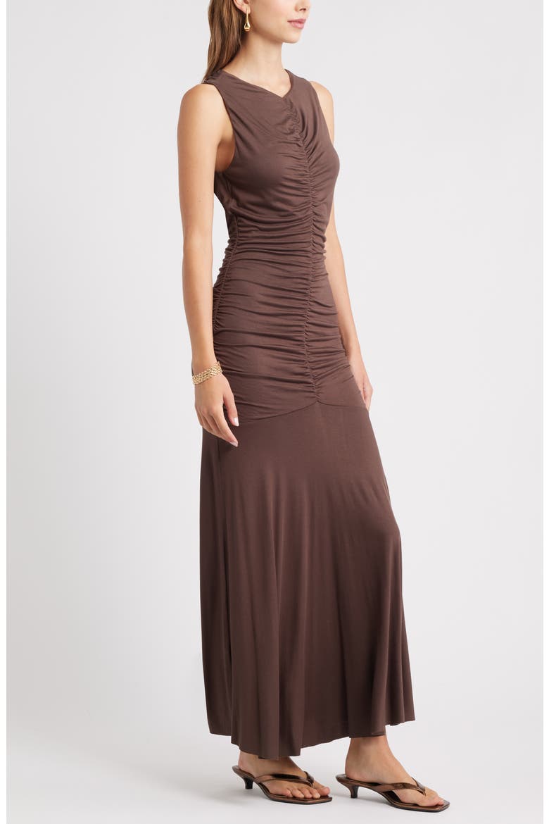 Ruched Sleeveless Maxi Dress, Alternate, color, BROWN SEAL