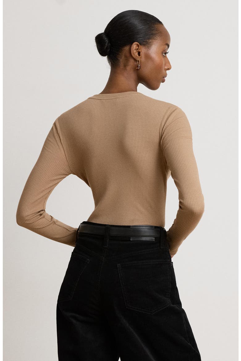 Rib Long Sleeve V-Neck Top, Alternate, color, CAMEL BEIGE