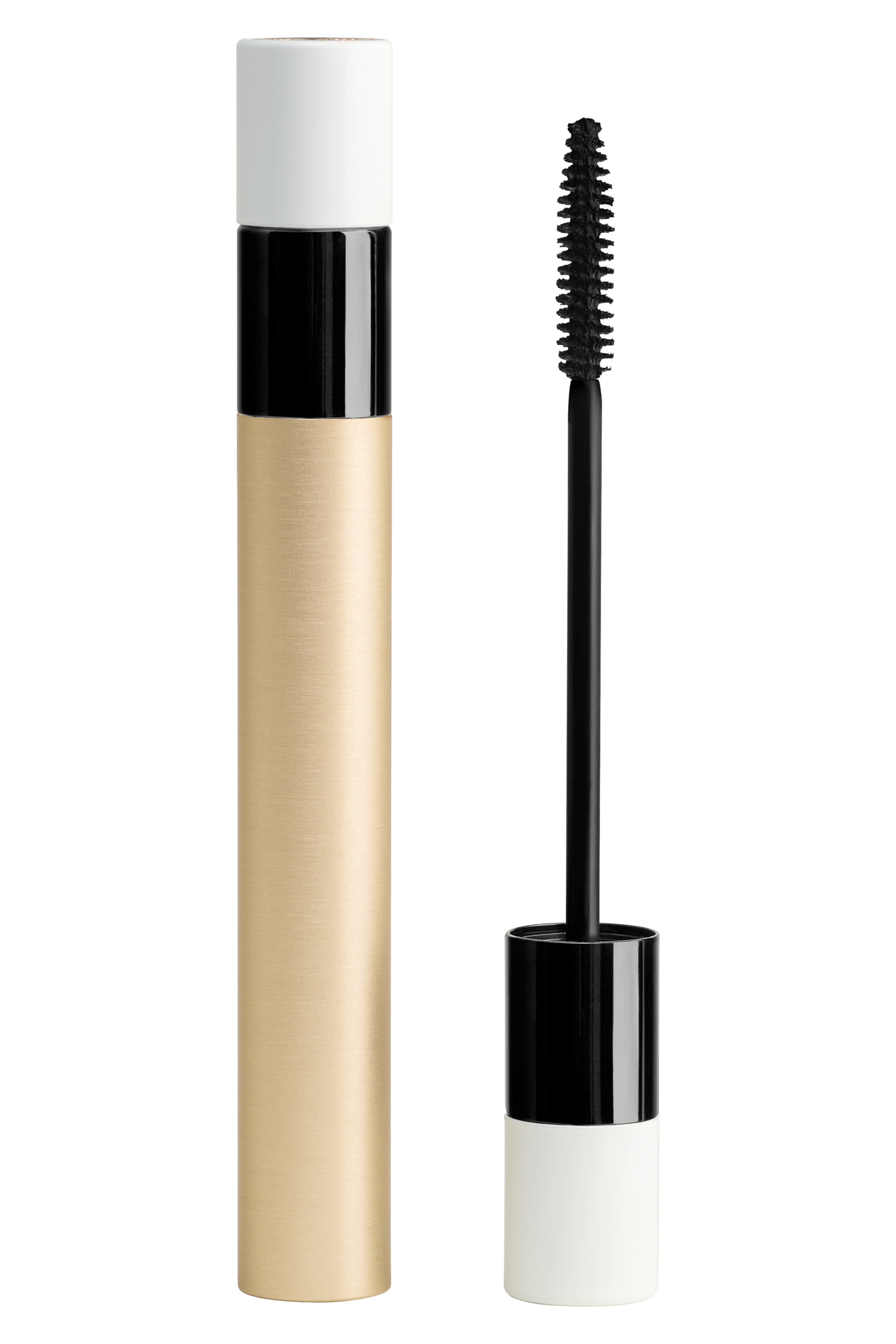 Hermès Trait d'Hermès Revitalizing Care Mascara tube and wand on white background — Hermès
