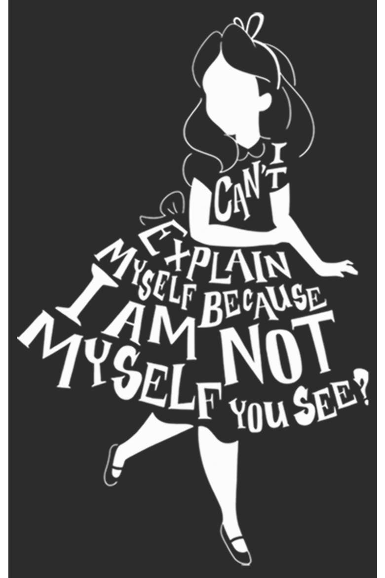 Women's Alice in Wonderland I Am Not Myself Silhouette  Graphic T-Shirt, Alternate, color, Black