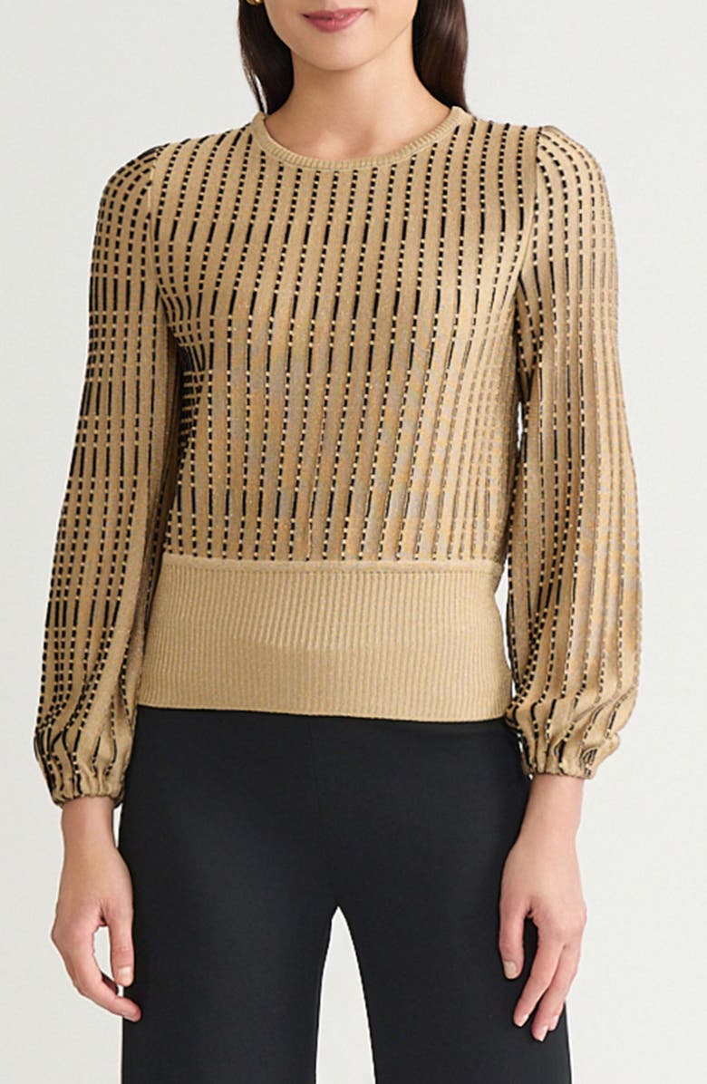 Ming Wang x Tanya Foster Linear Metallic Knit Top, Main, color, Gold/ Black
