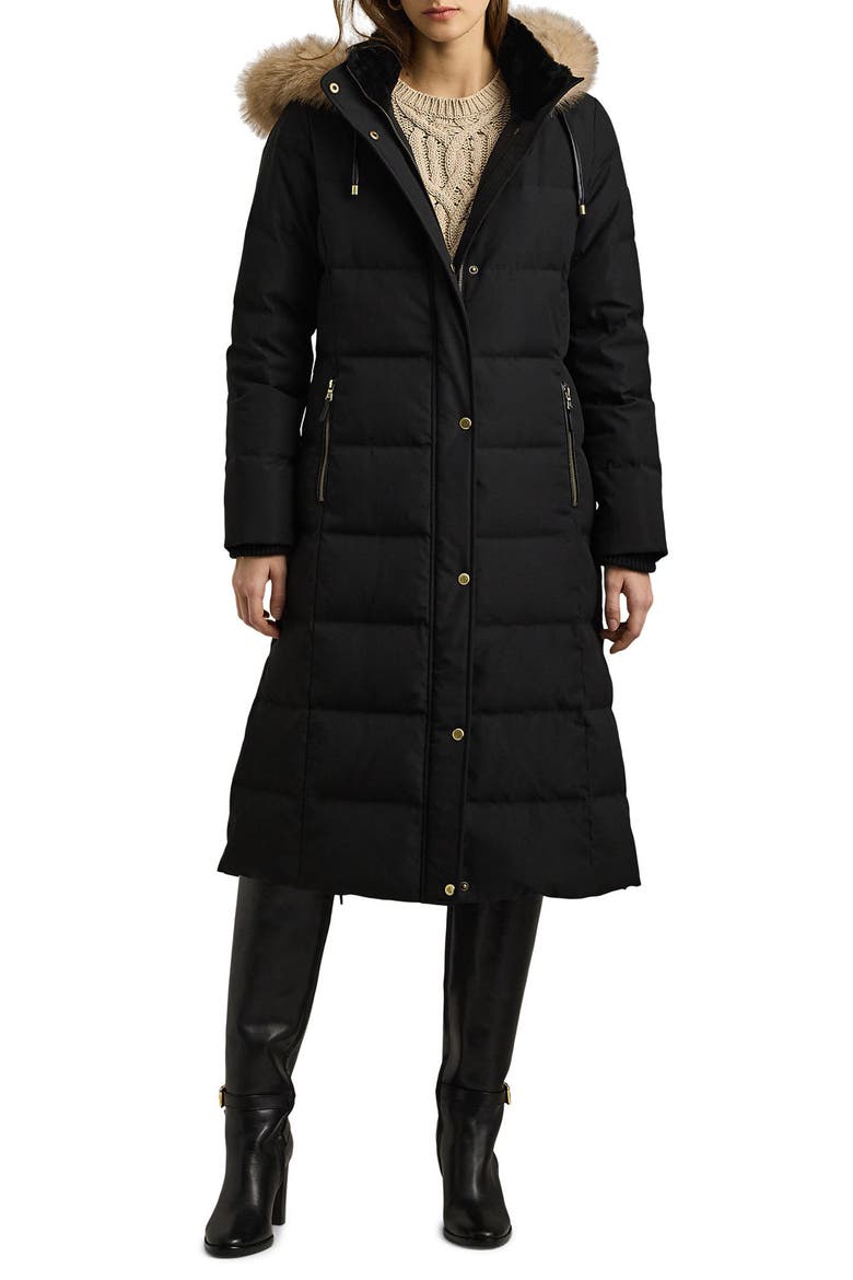 Heritage Down & Feather Fill Puffer with Faux Fur Trim Removable Hood, Main, color, BLACK