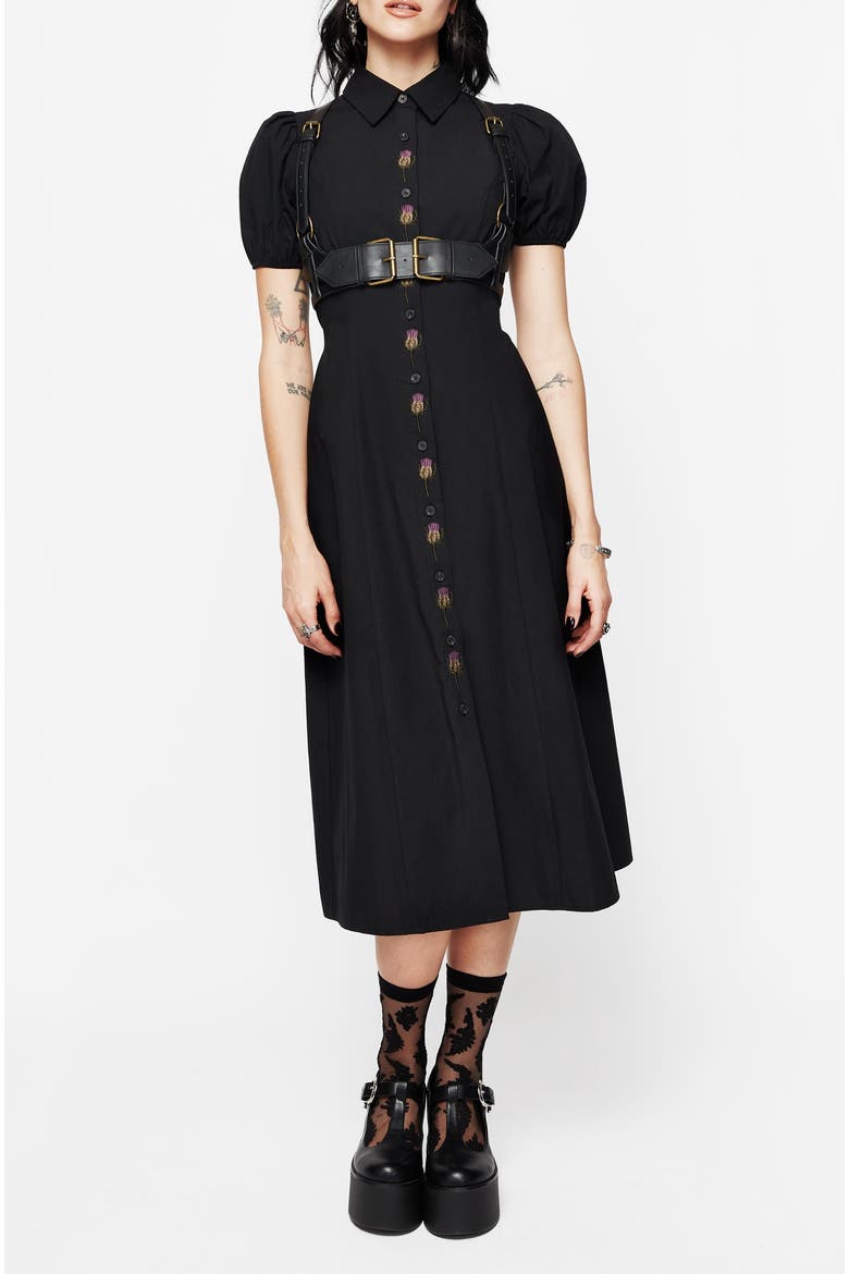 Despair Button Up Midi Dress, Alternate, color, Black