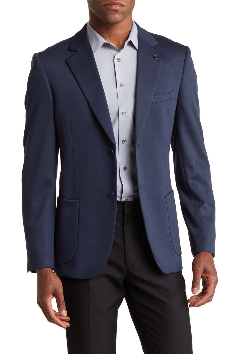 TOM BAINE Notch Collar Two Button 4-Way Stretch Jacket, Main, color, Navy
