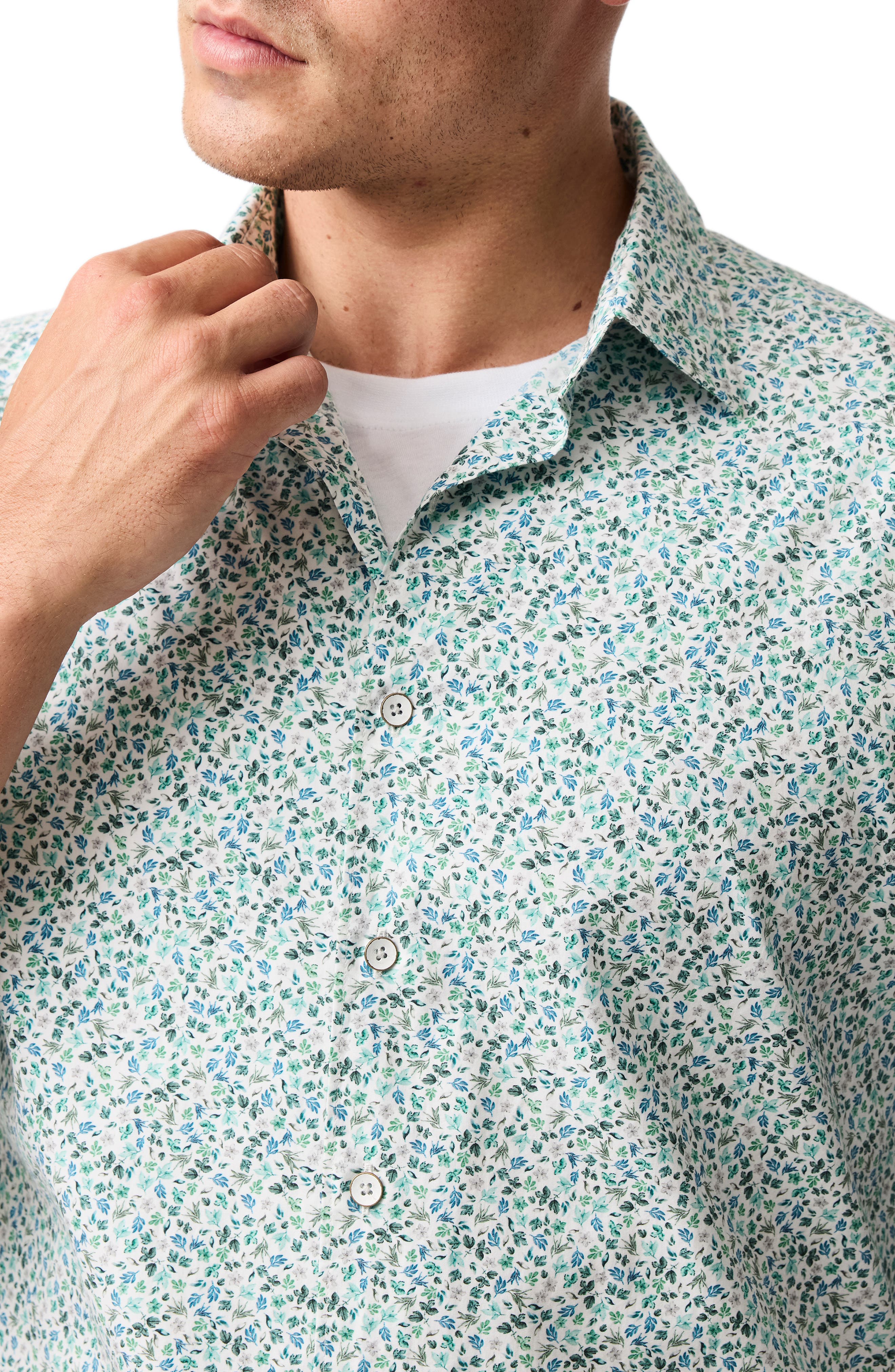 Woodstock Downs Leaf Print Cotton Button-Up Shirt - image 2