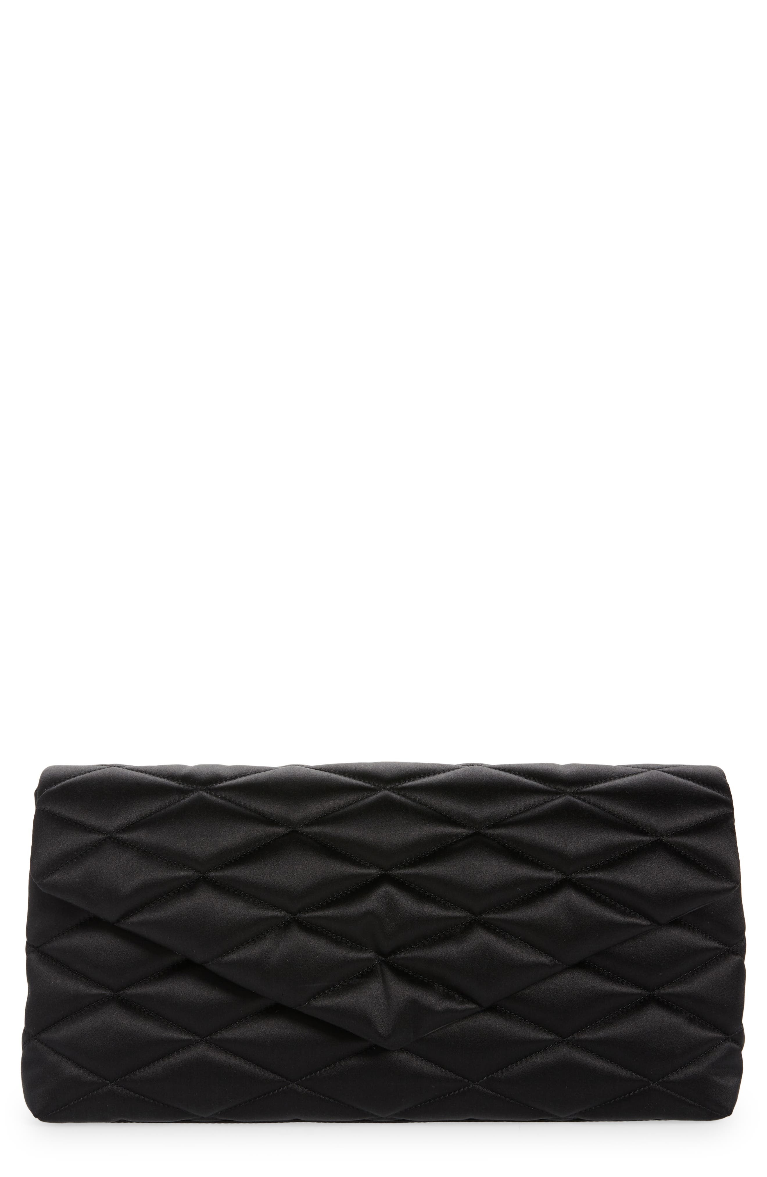 Saint Laurent Large Sade Satin Puffer Clutch, Main, color, 