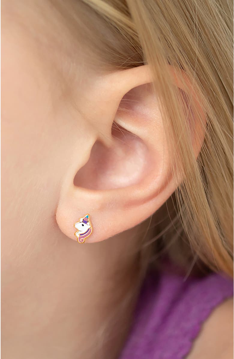 In Season Jewelry 14k Pastel Unicorn Earrings, Alternate, color, Pink