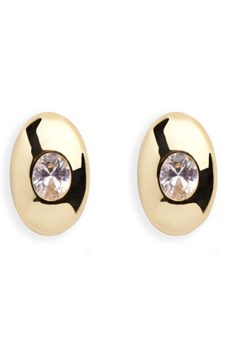 ARGENTO VIVO Dome Oval Cubic Zirconia Stud Earring, Main, color, Gold