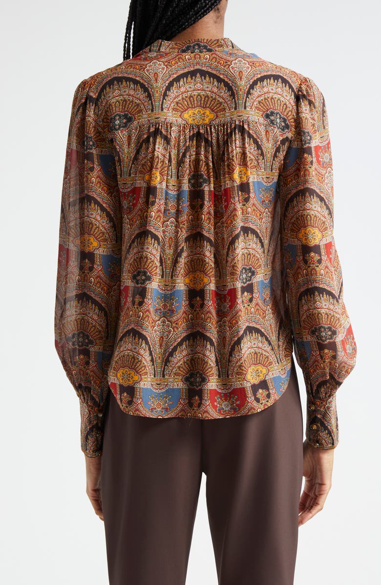 Veronica Beard Esmeralda Print Silk Top, Alternate, color, Dark Chocolate Multi