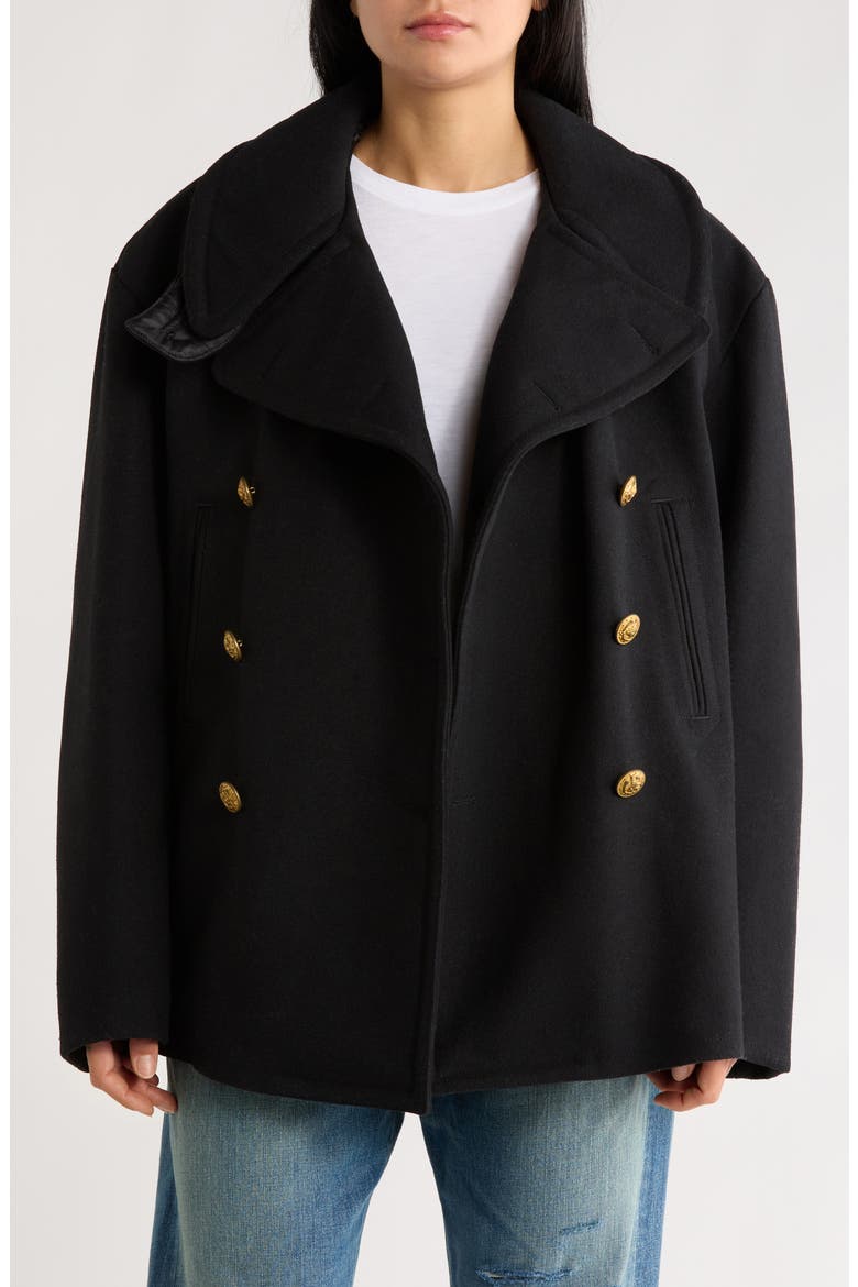 Oversize Wool Blend Peacoat, Main, color, BLACK