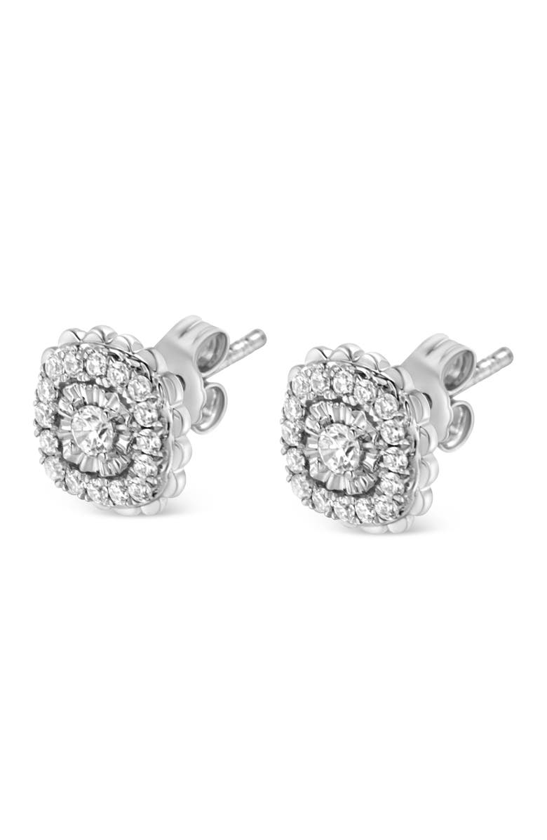 Haus of Brilliance Silver 1/2 Ct RoundDiamond Halo Cluster Stud Earring, Alternate, color, White