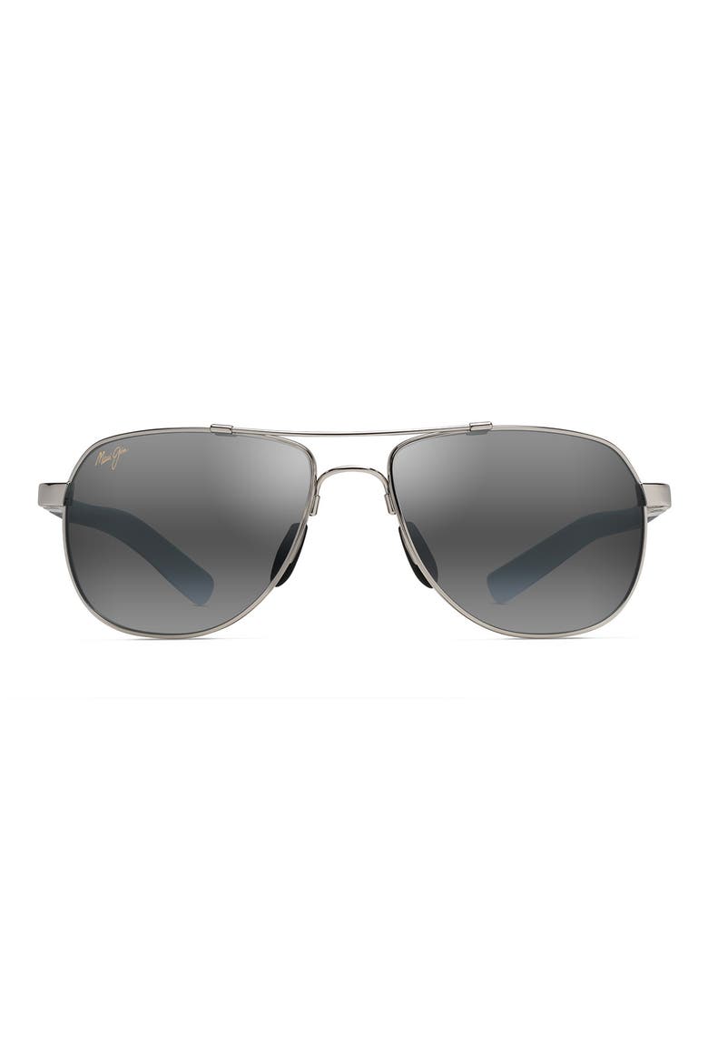 Guardrails 56mm PolarizedPlus2® Aviator Sunglasses, Main, color, SILVER/ BLUE/ LIGHT BLUE
