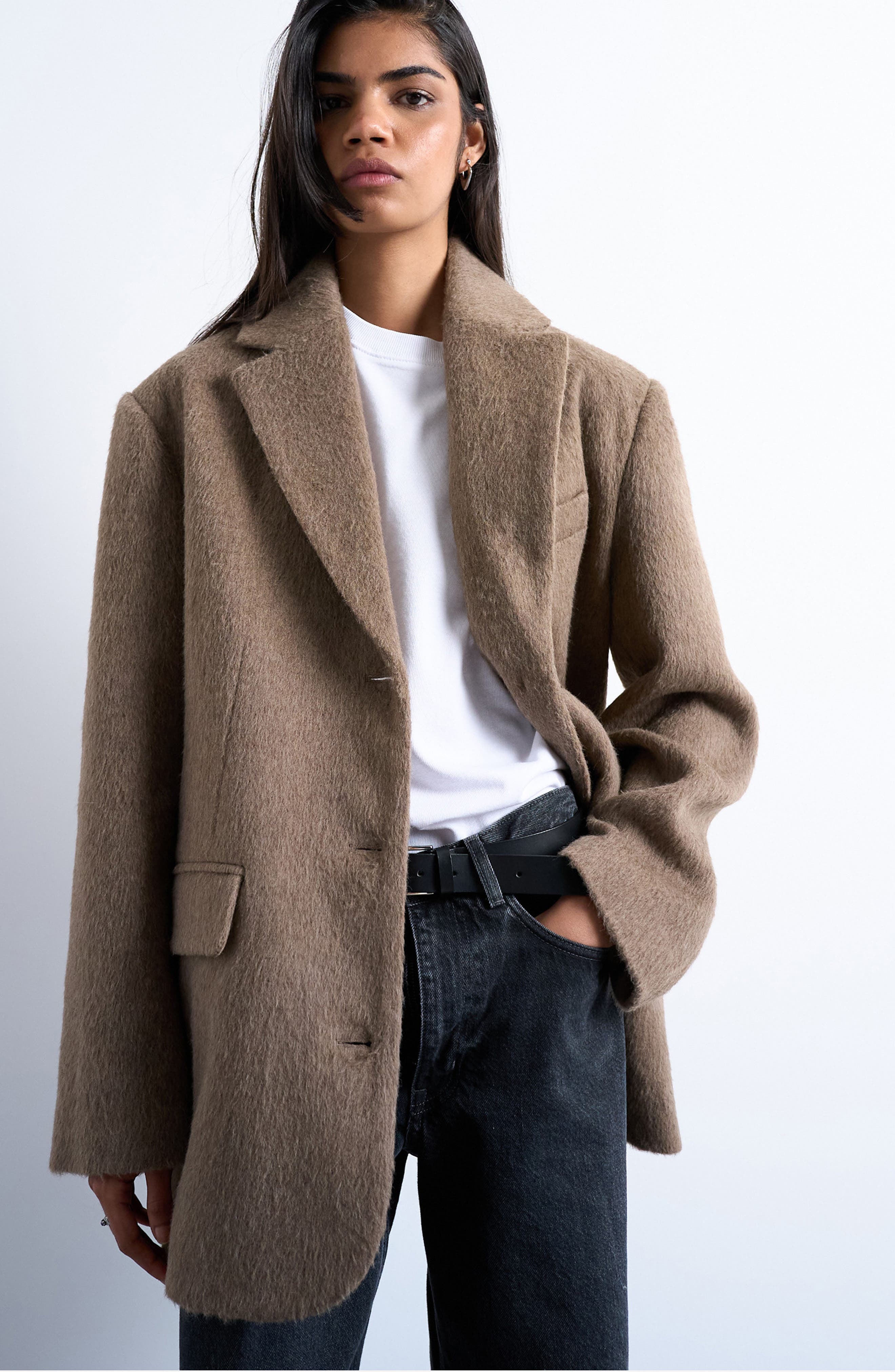 Topshop Three-Button Brushed Coat