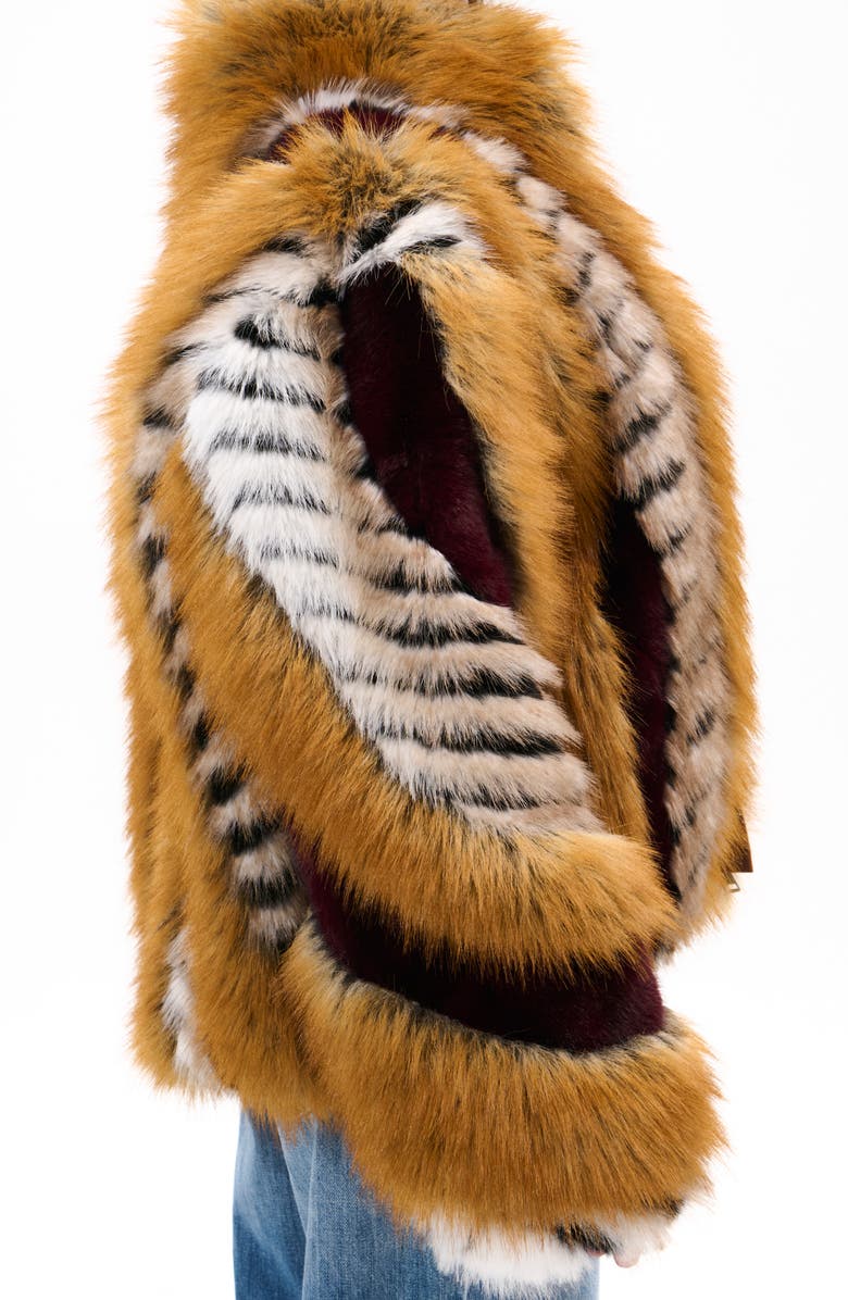 AZALEA WANG Mixed Faux Fur Coat, Alternate, color, Burgundy Multi