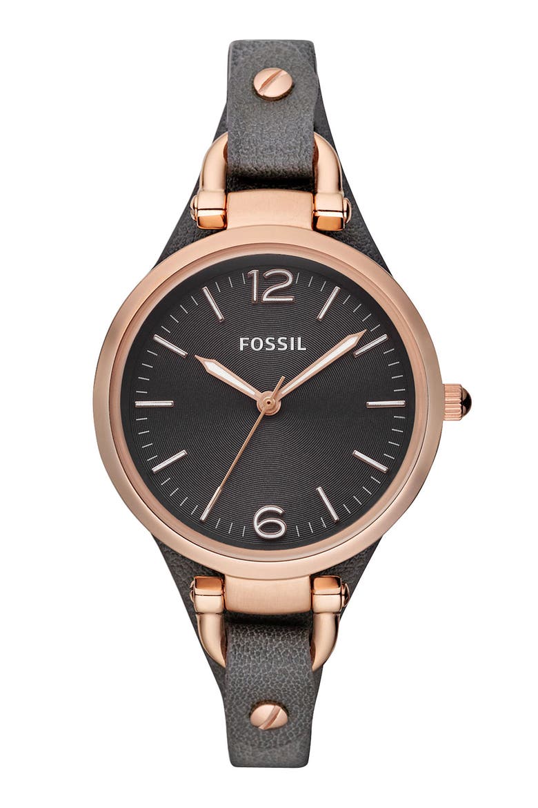 'Georgia' Leather Strap Watch, 32mm, Main, color, GREY