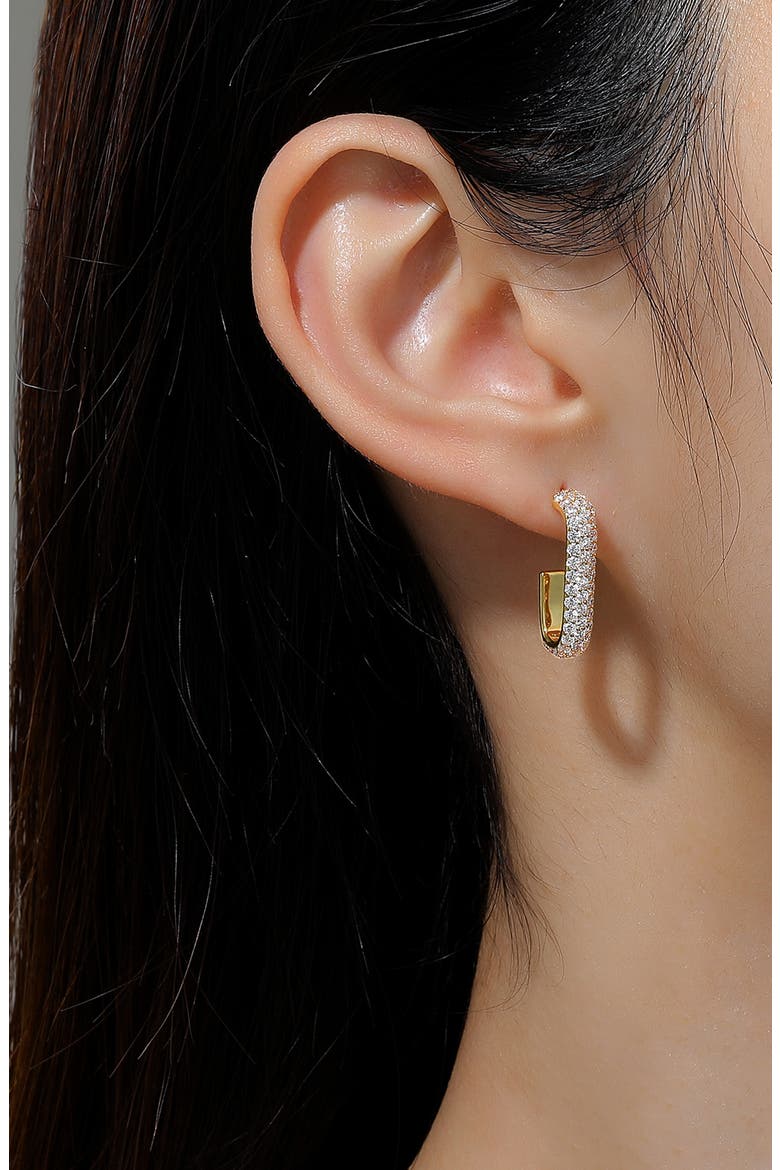 Simulated Diamond Paper Clip Hoop Earrings, Alternate, color, GOLD