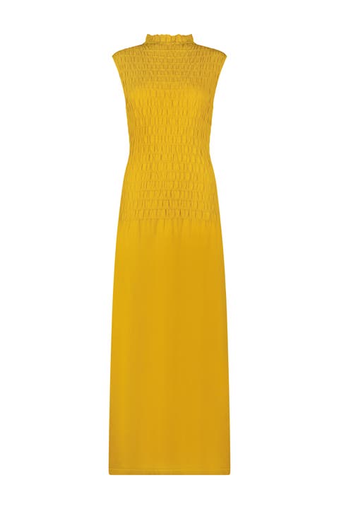 Smocked Knit Mock Neck Dress