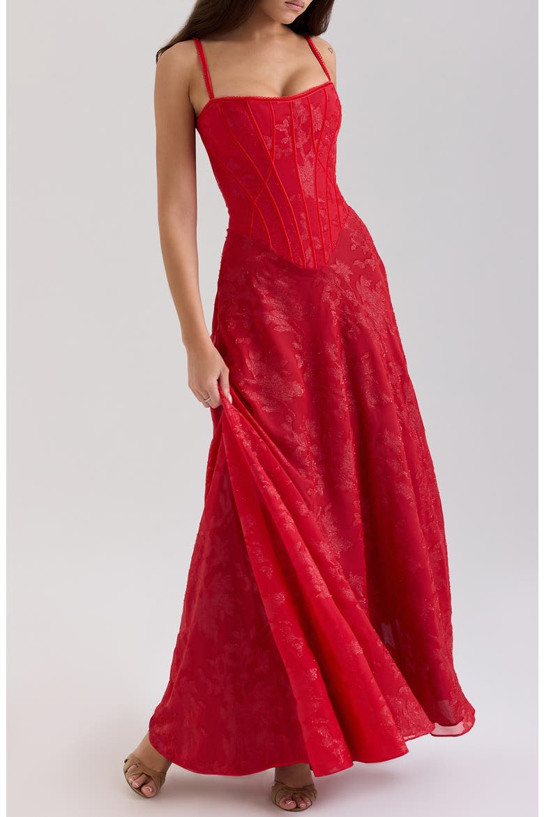 Esme Fil Coupé Gown, Alternate, color, TOMATO