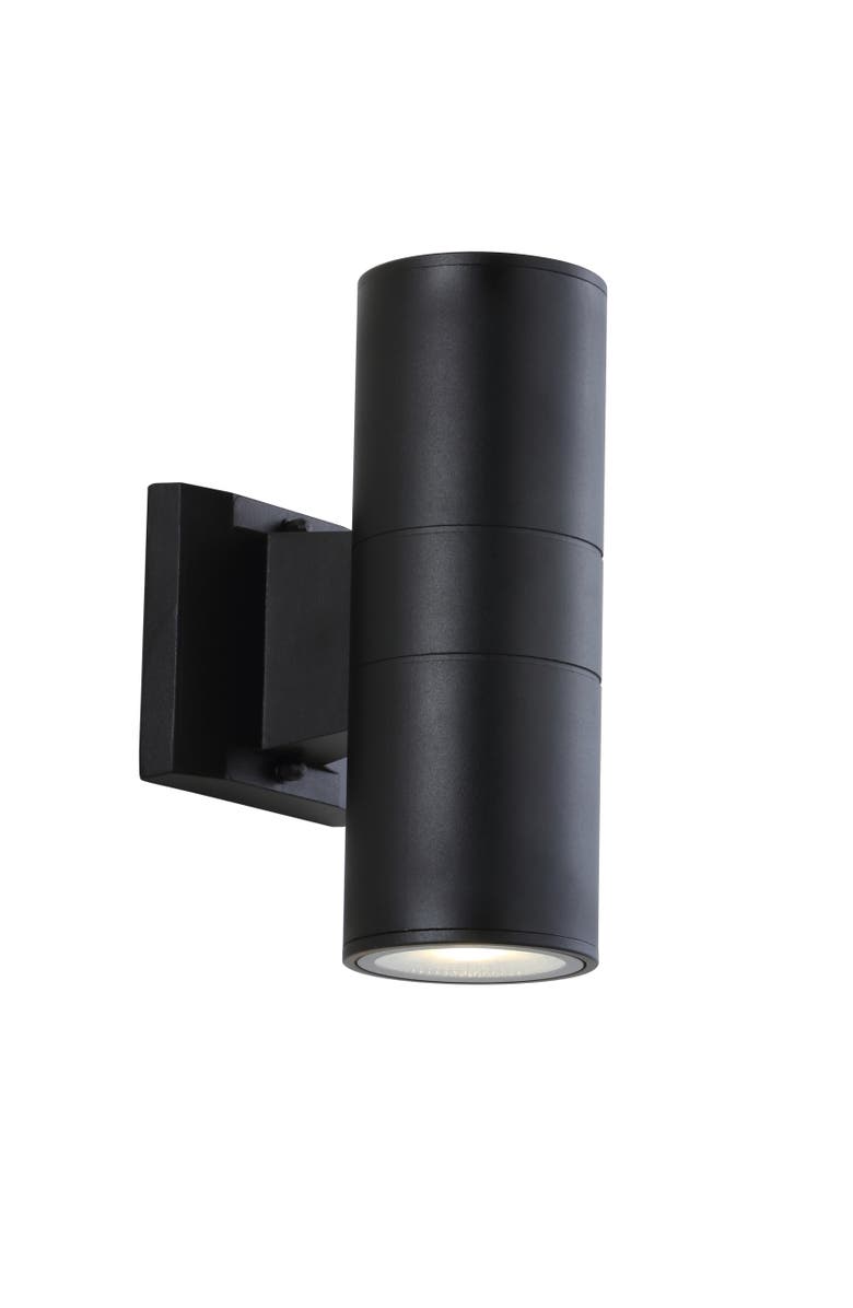 JONATHAN Y Duo 2-Light Modern Midcentury Cylinder Outdoor Metal/Glass Integrated LED Sconce with Uplight, Main, color, Black