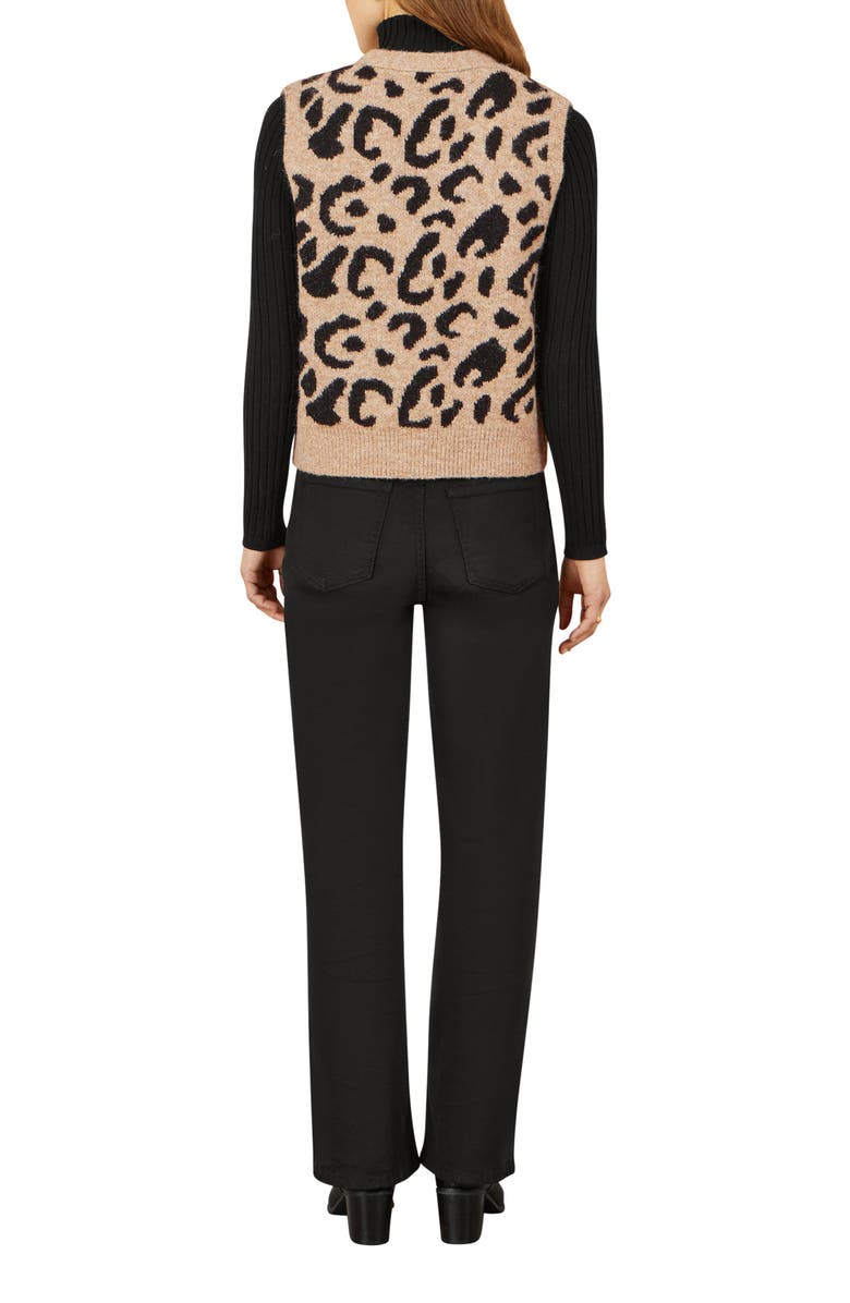 Yumi Knitted Cheetah Print Tie Waistcoat, Alternate, color, Beige