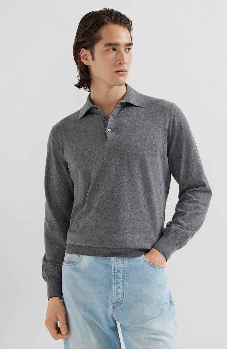 Brunello Cucinelli Polo-style sweater, Alternate, color, Dark Grey