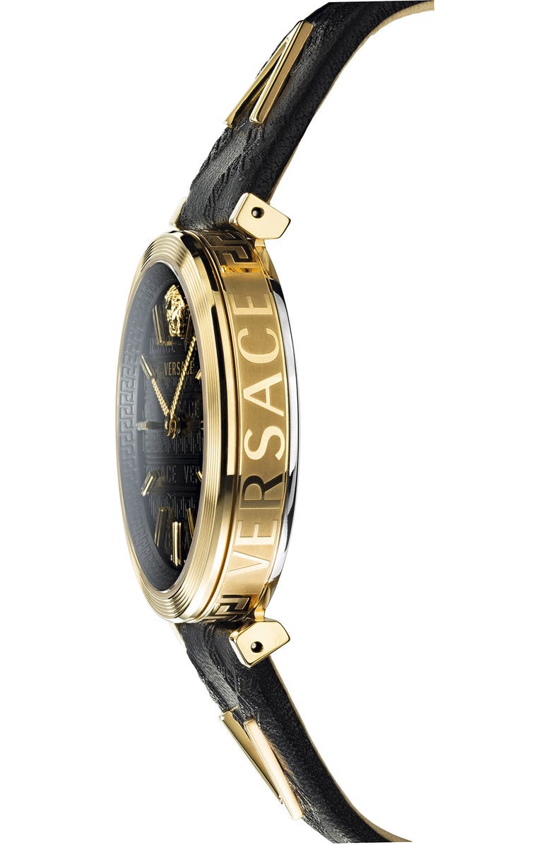 Versace V Twist Leather Strap Watch, 36mm, Alternate, color, 