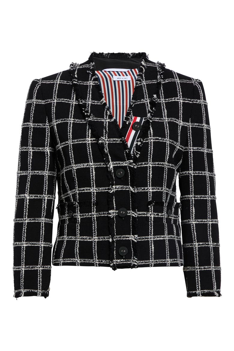 Windowpane Check V-Neck Cardigan Jacket, Main, color, BLACK