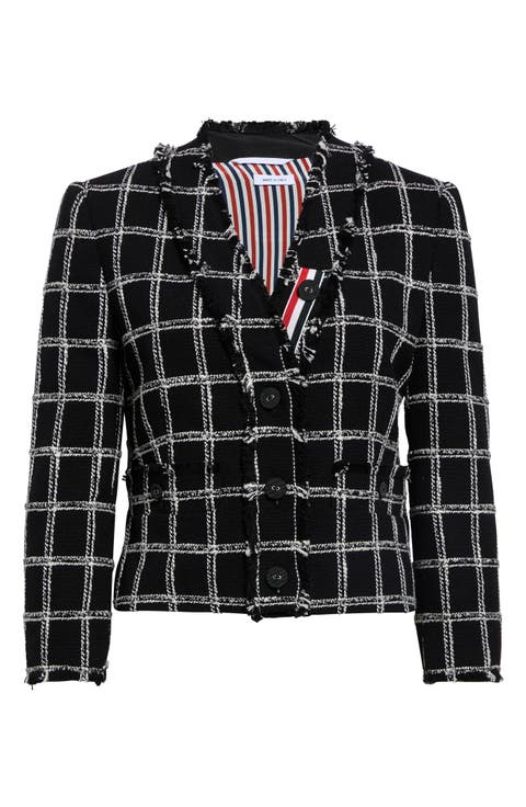 Windowpane Check V-Neck Cardigan Jacket
