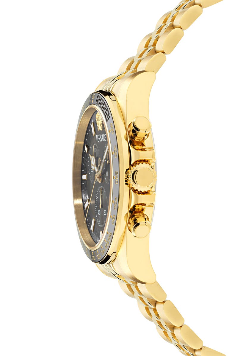 Versace Greca Chronograph Wave Bracelet Watch, 43mm, Alternate, color, Yellow Gold