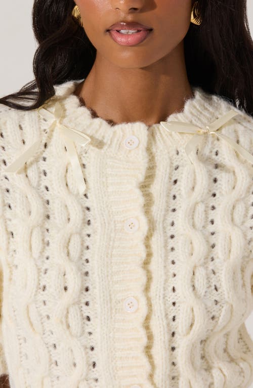 Astr The Label Bow Cable Stitch Short Sleeve Cardigan