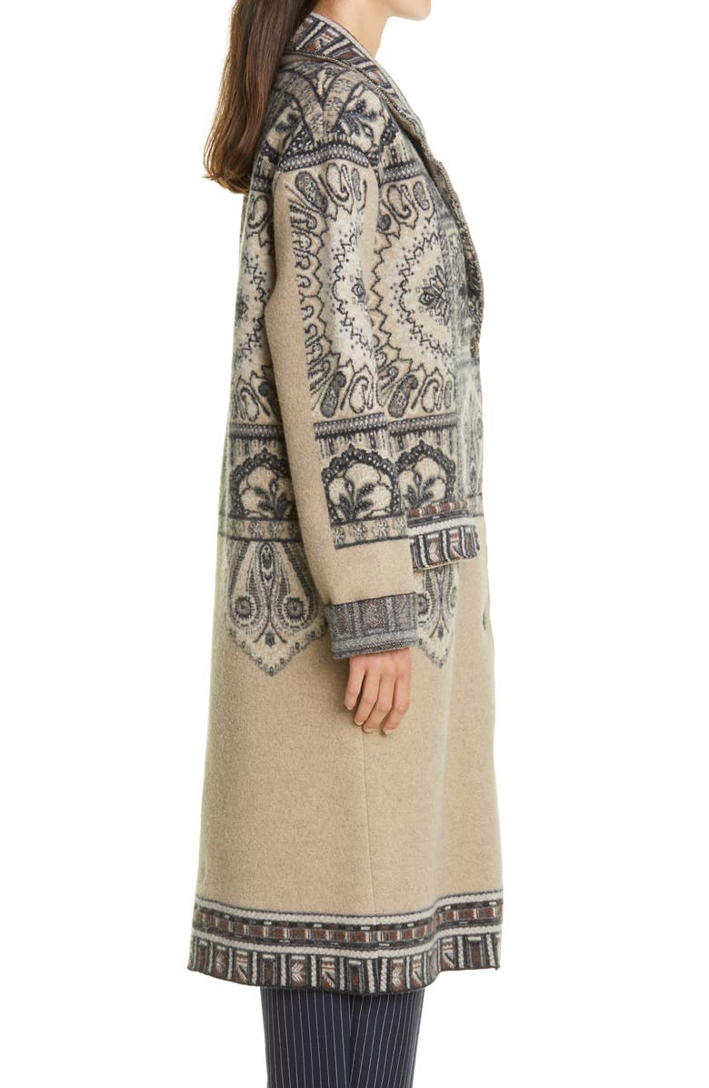 Etro Print Wool Three-Quarter Coat, Alternate, color, 