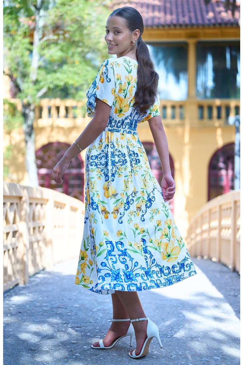 Lemon Print Midi Dress, Alternate, color, Ivory