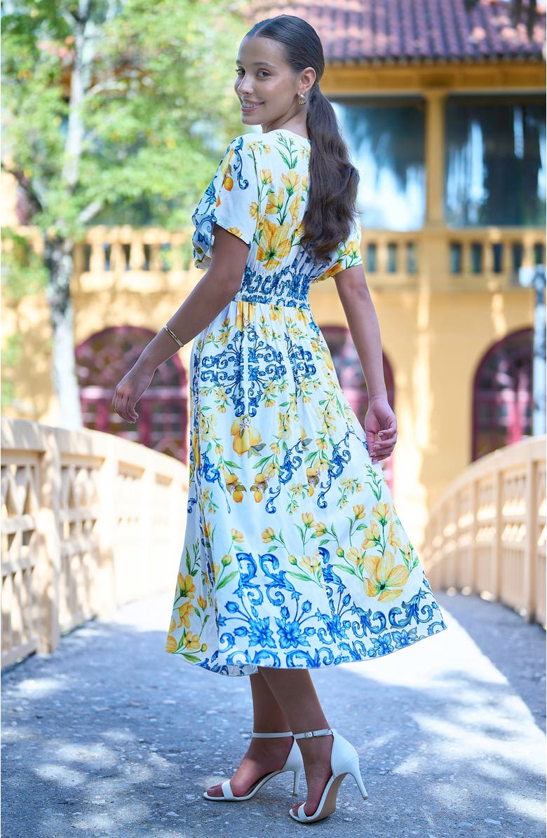Yumi Lemon Print Midi Dress, Alternate, color, Ivory