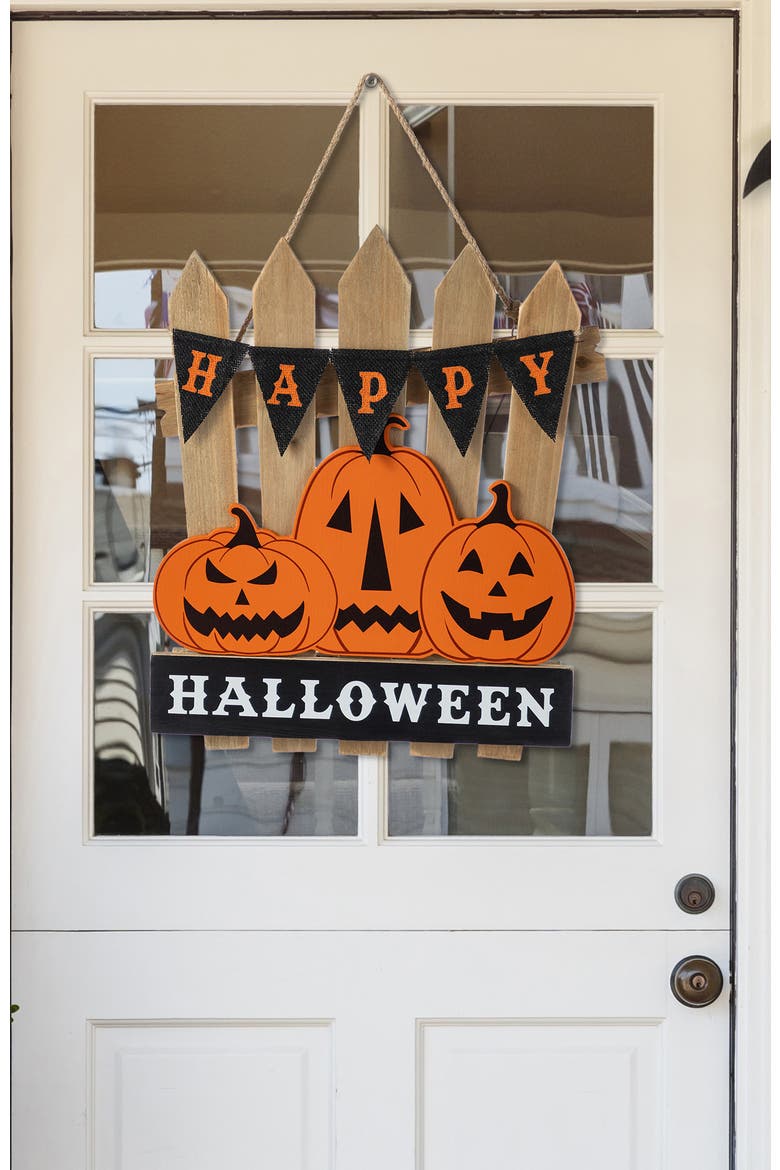 Halloween Wood Jack O Lantern Door Hanger, Alternate, color, Orange